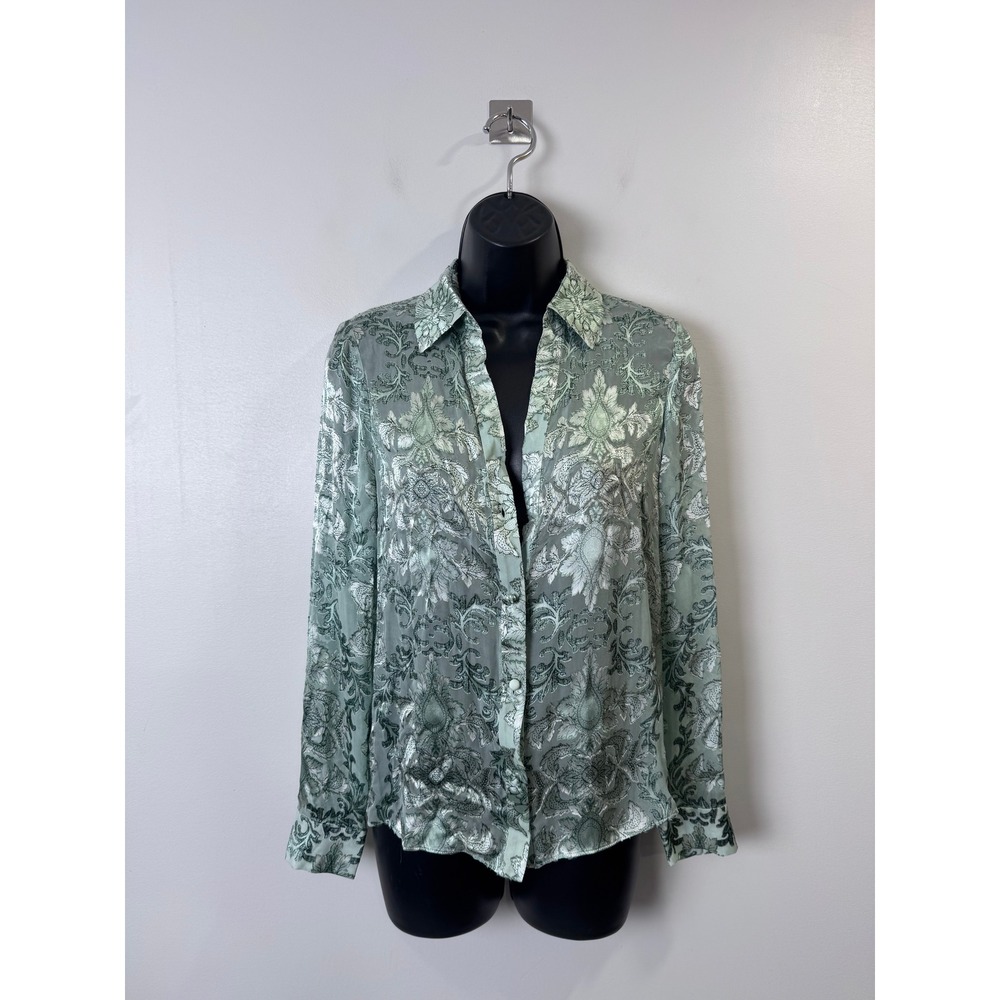 NWT Alice + Olivia Women Pistachio Willa Burnout Damask Silk Blouse Size XS